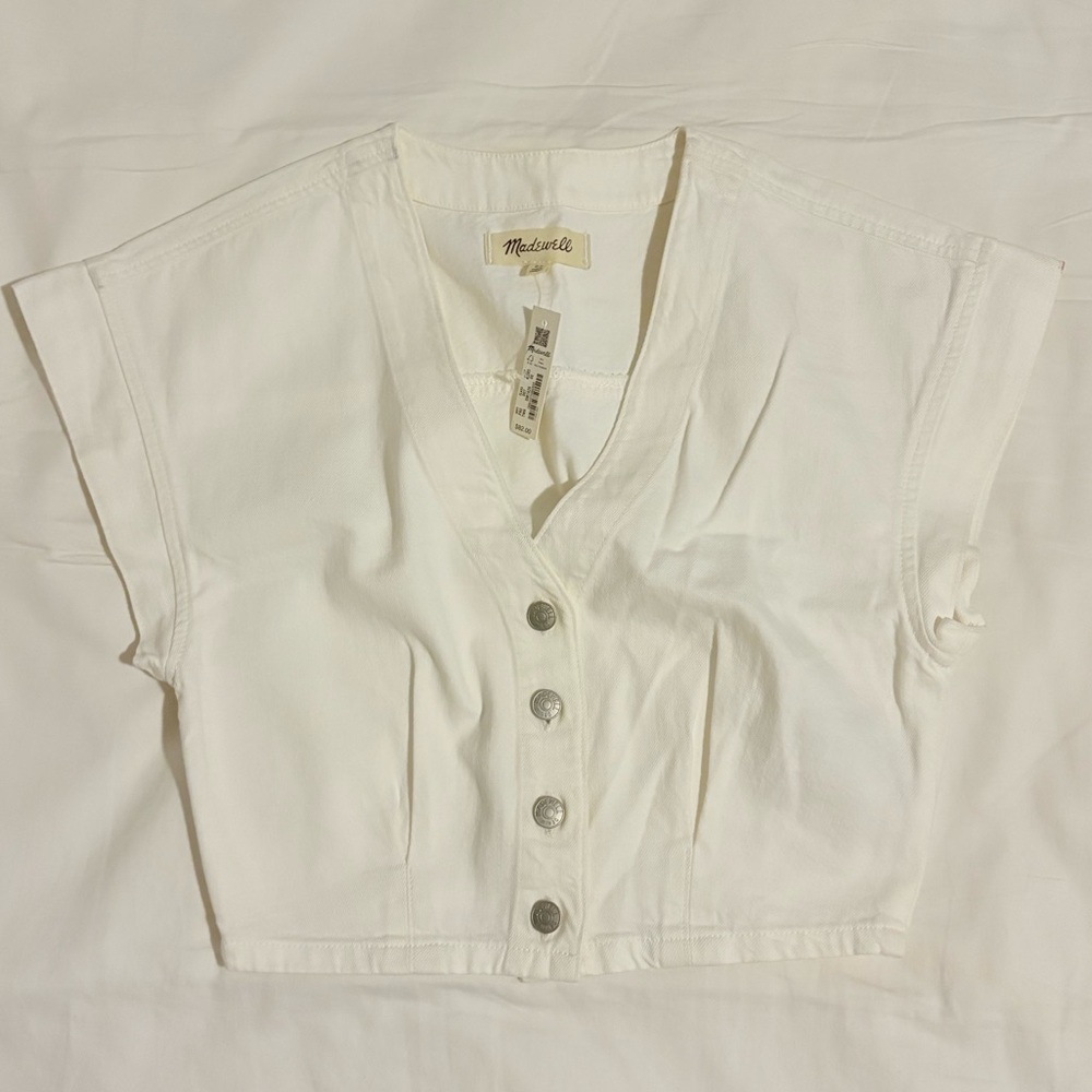 SOLD Madewell White Cropped Button-Down Shirt - Picture 4 of 6